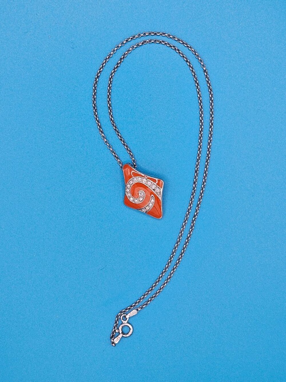 Vintage sterling Affinity diamond necklace with enamel pendant